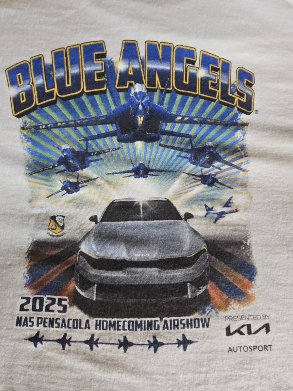 BLUE ANGELS 2025 NAS Pensacola Homecoming Airshow Tee - Blue, Yellow, Gray Sz XL